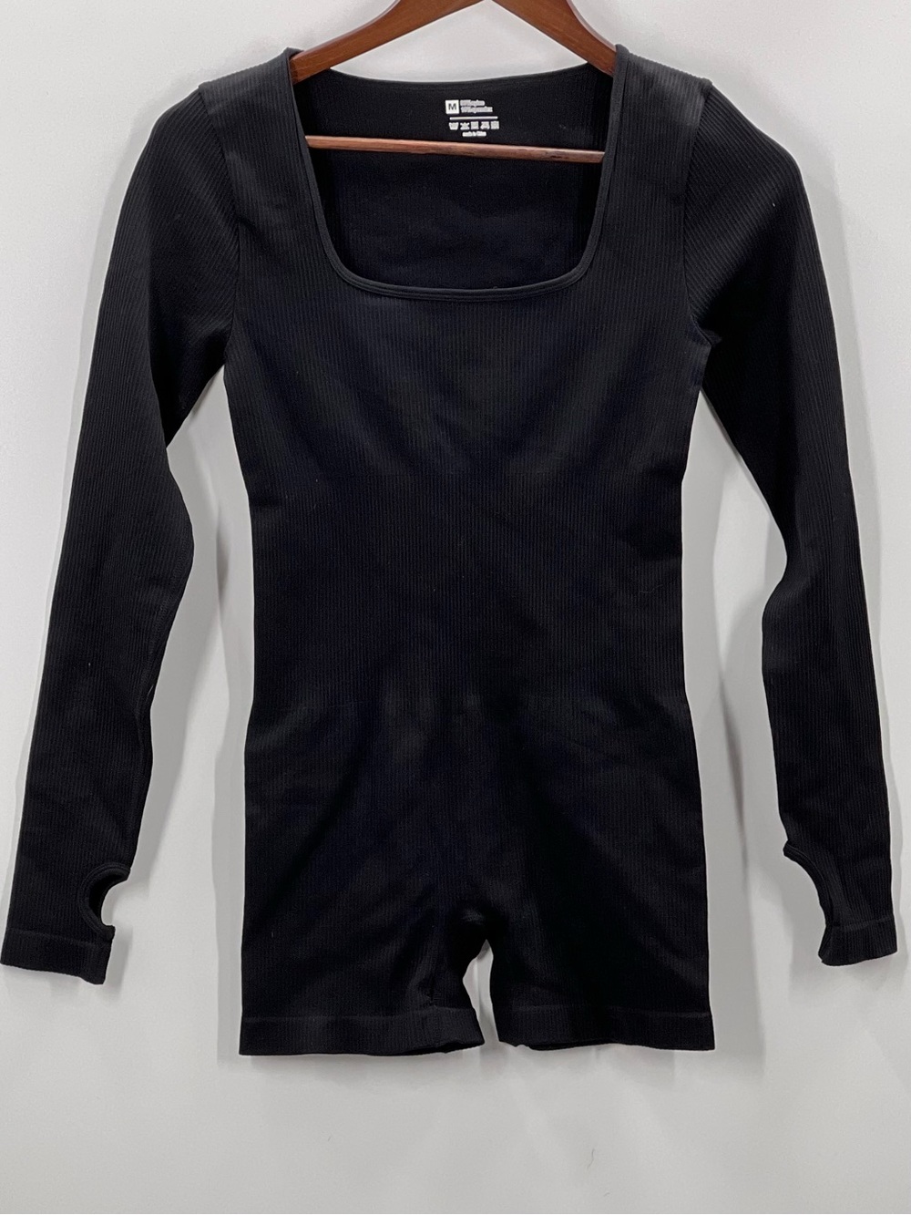 234 Women's Black Square Neck Long Sleeve Bodysuit